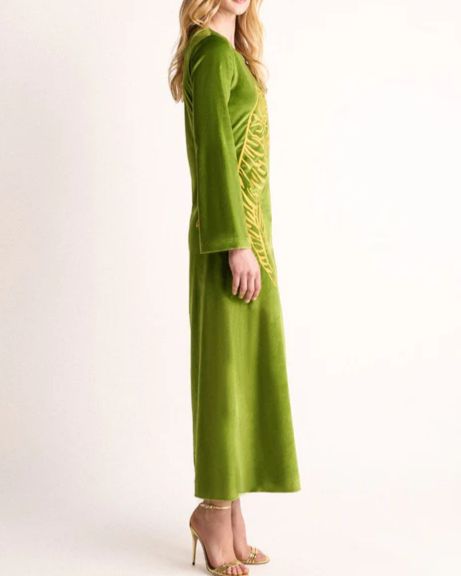 Printed Velvet Long-Sleeve Dress