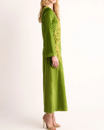 Printed Velvet Long-Sleeve Dress