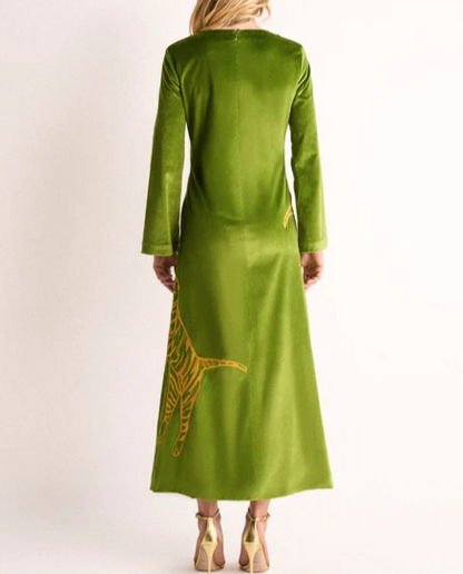 Printed Velvet Long-Sleeve Dress