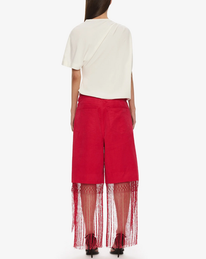 Fringed Corduroy Cropped Jean