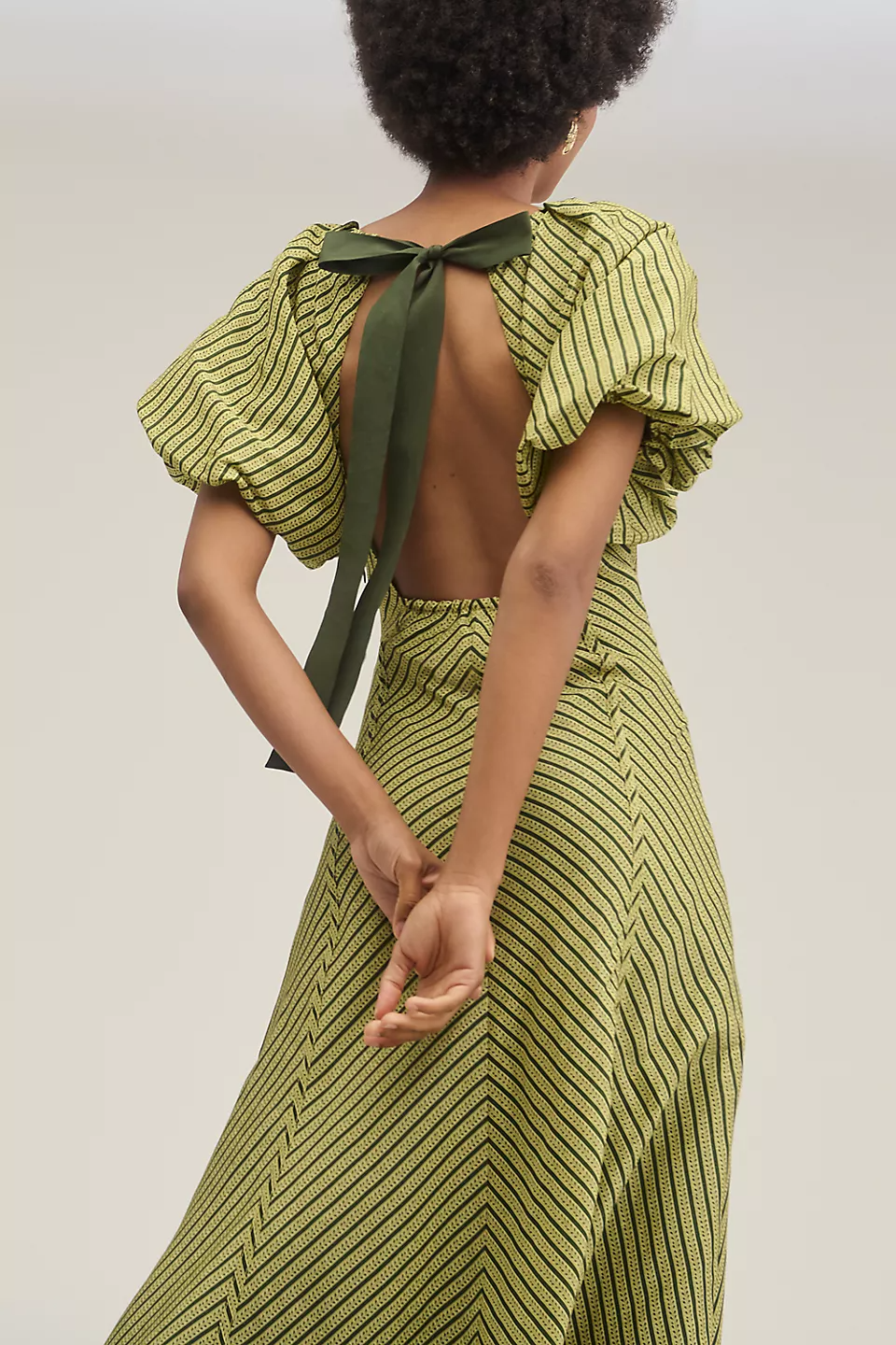 Puff-sleeve striped dress
