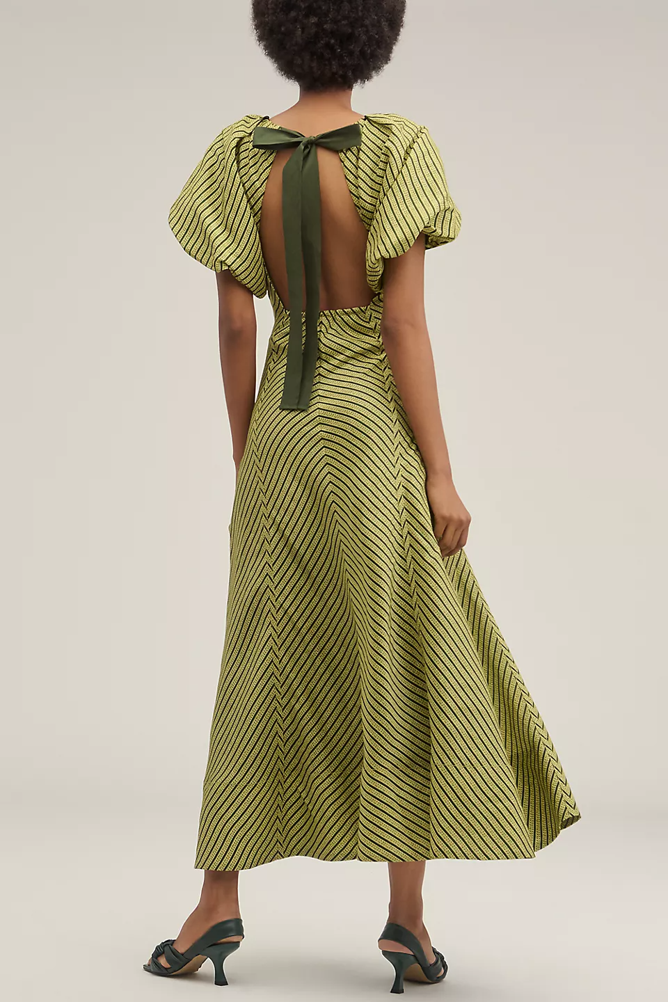 Puff-sleeve striped dress