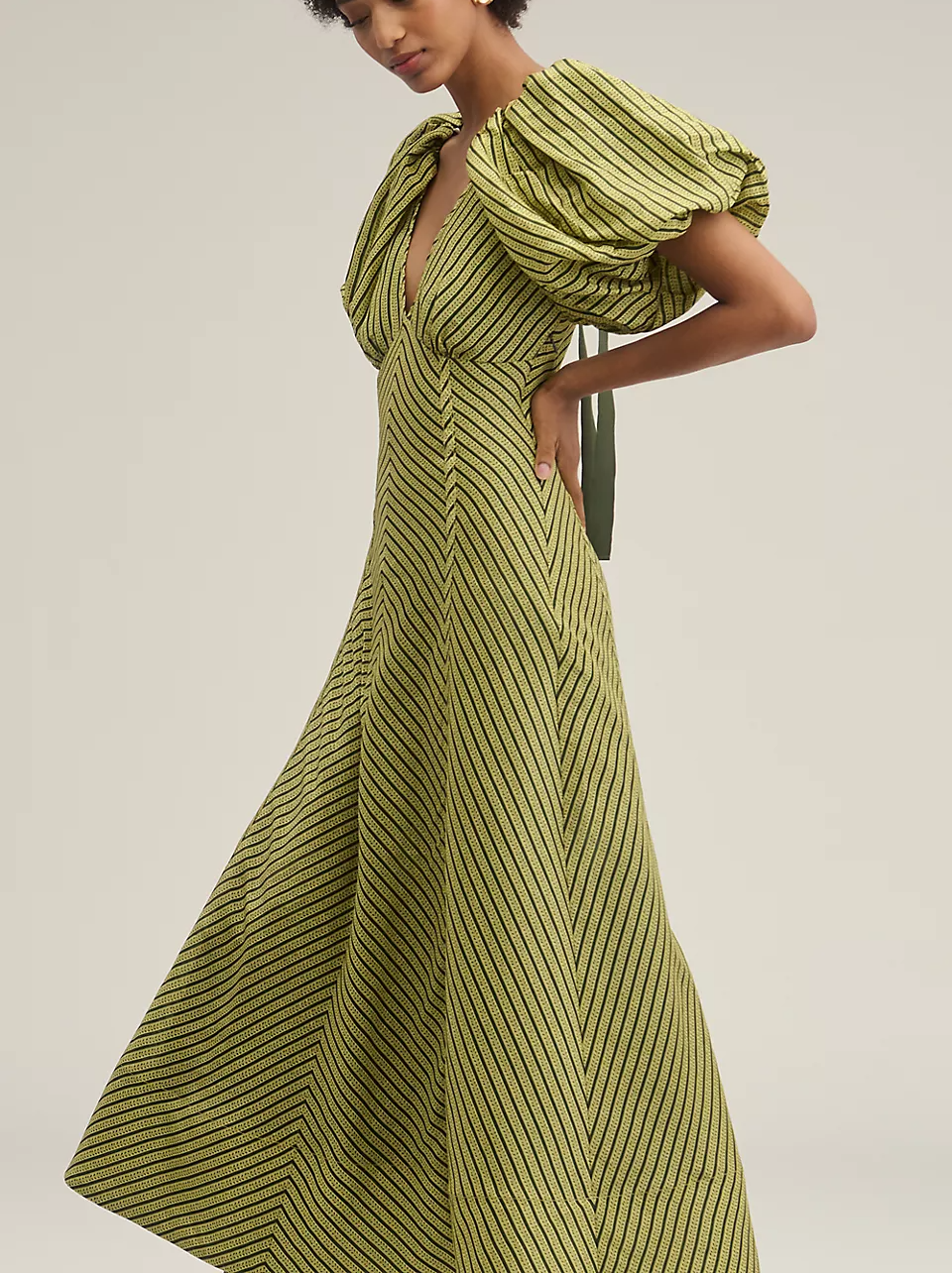 Puff-sleeve striped dress