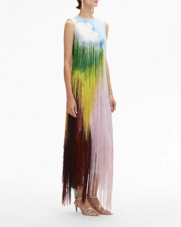 Abstract Watercolor Fringe Cocktail Dress