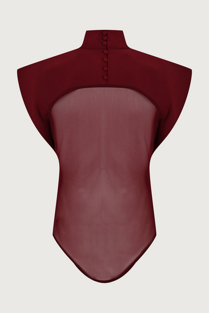 Sleeveless lace top + tailored trousers