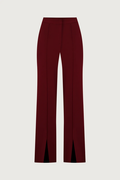 Sleeveless lace top + tailored trousers