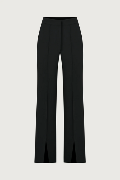 Sleeveless lace top + tailored trousers