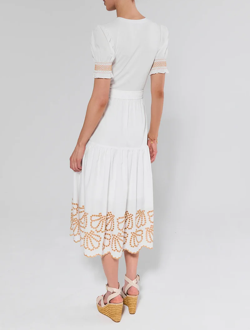 Embroidered Printed Midi Dress