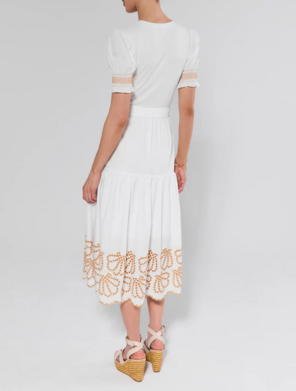 Embroidered Printed Midi Dress