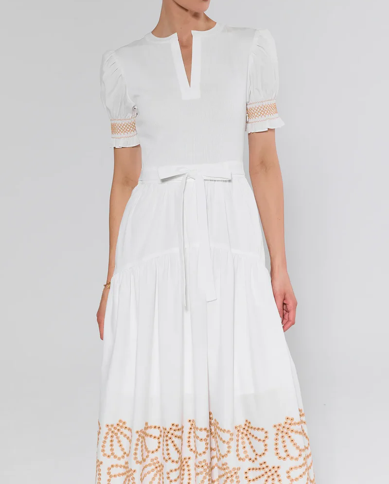 Embroidered Printed Midi Dress