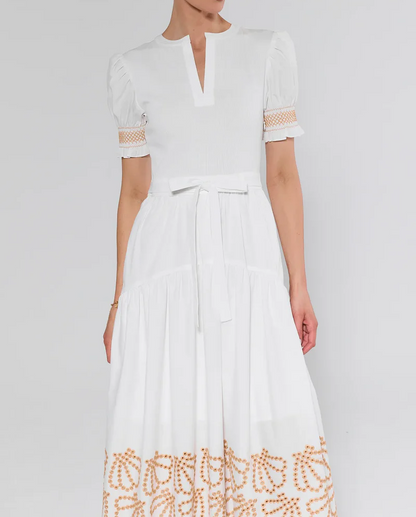 Embroidered Printed Midi Dress
