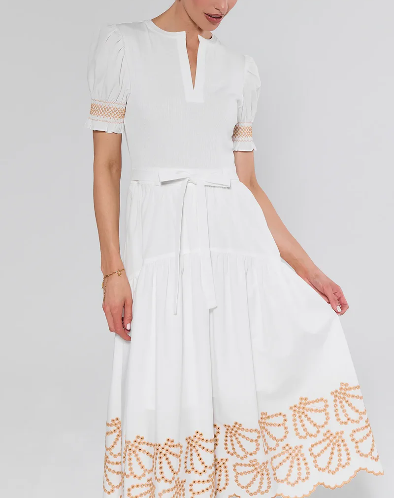 Embroidered Printed Midi Dress