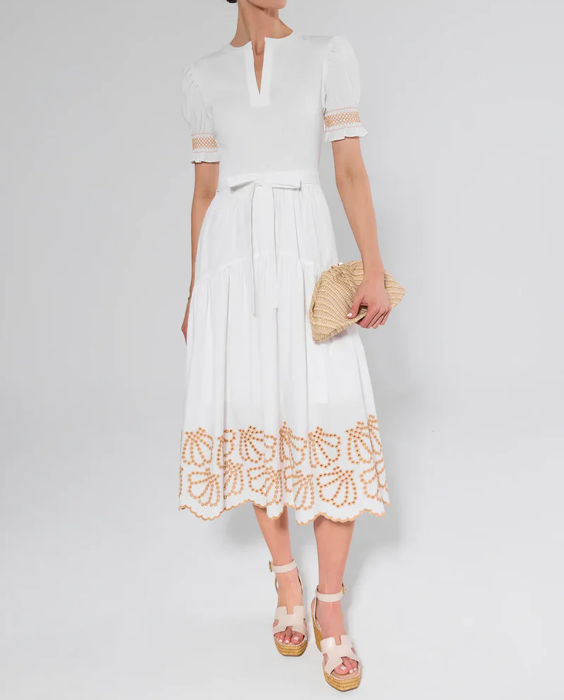 Embroidered Printed Midi Dress