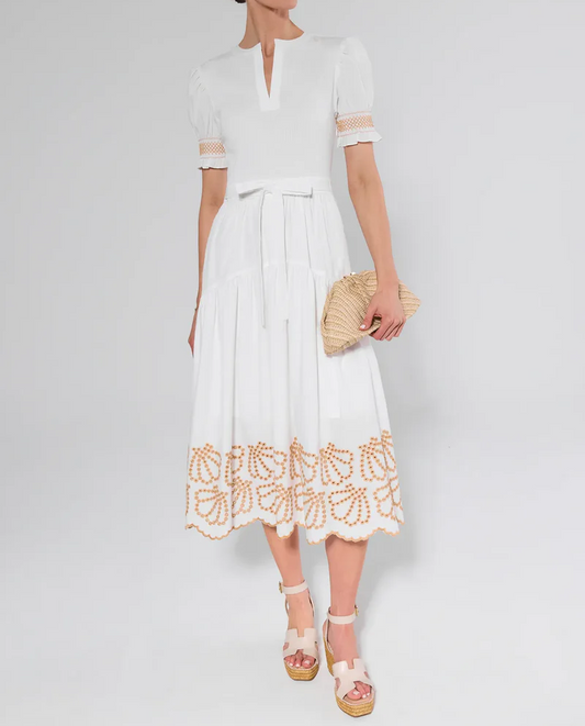 Embroidered Printed Midi Dress