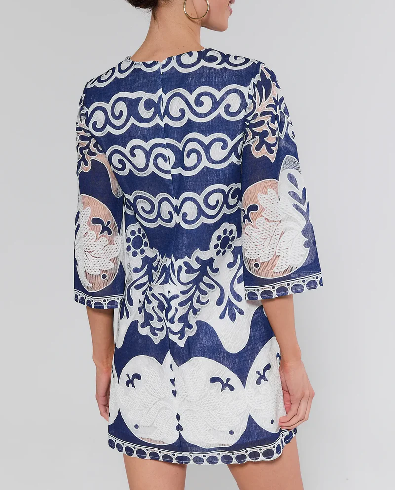 Printed Lace Sleeve Dress