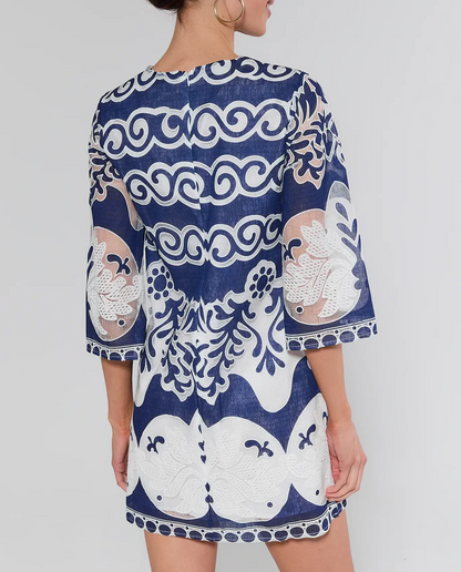 Printed Lace Sleeve Dress