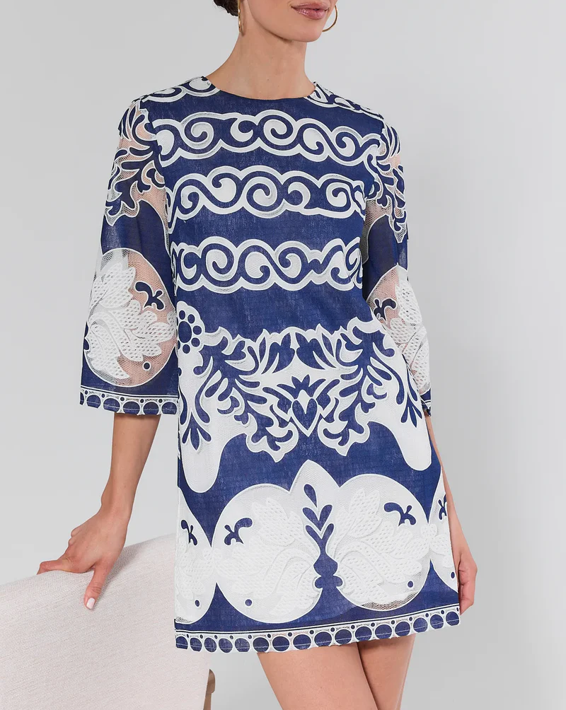 Printed Lace Sleeve Dress