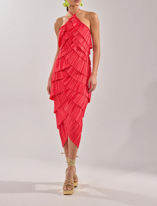 Tiered Pleated Strapless Dress