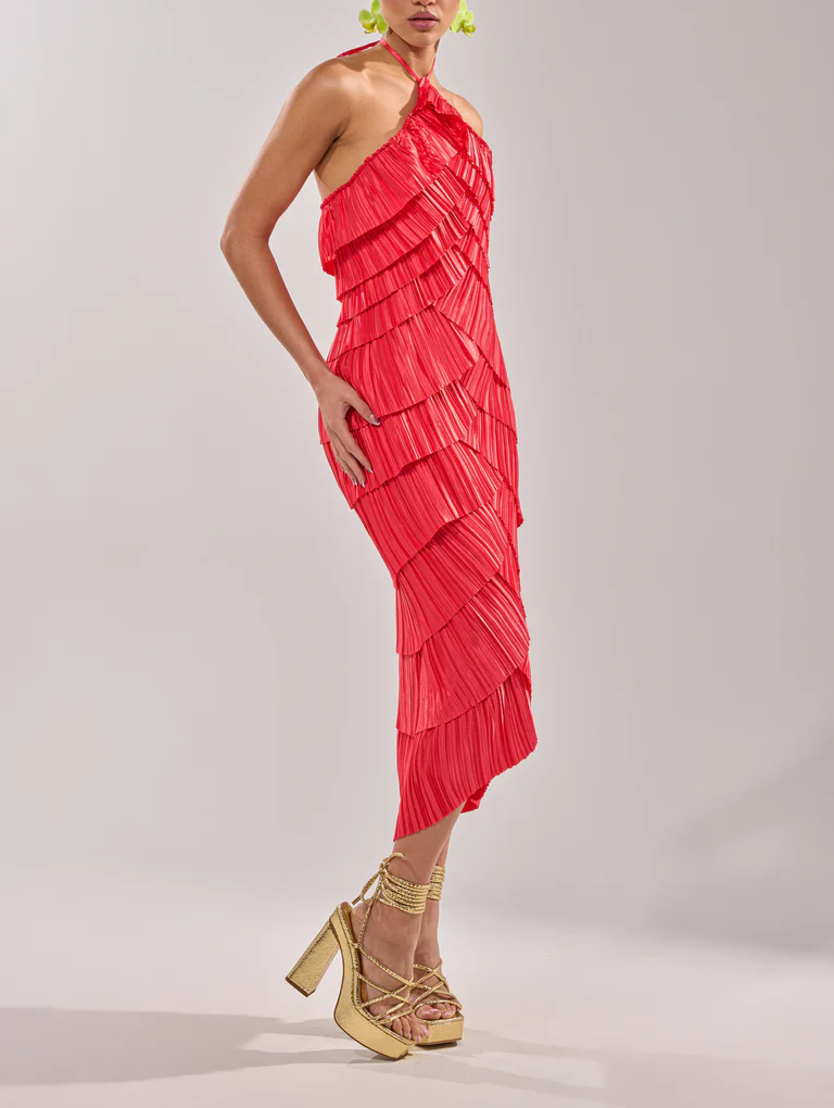Tiered Pleated Strapless Dress