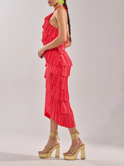 Tiered Pleated Strapless Dress