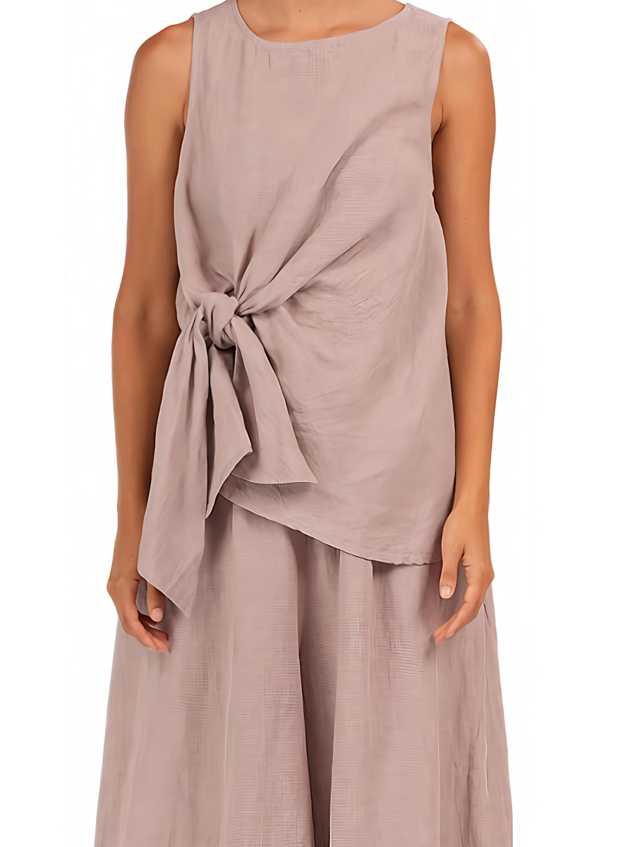 Linen Lace-up Sleeve Loose Two Pieces Set
