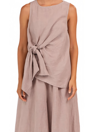Linen Lace-up Sleeve Loose Two Pieces Set
