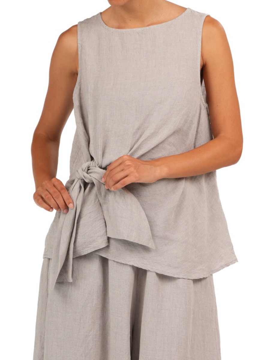 Linen Lace-up Sleeve Loose Two Pieces Set