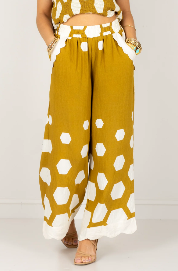 Print Top+Yellow Wide Leg Pants Set