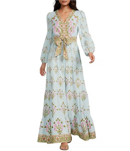 Floral Print Long Bubble Sleeve Maxi Dress