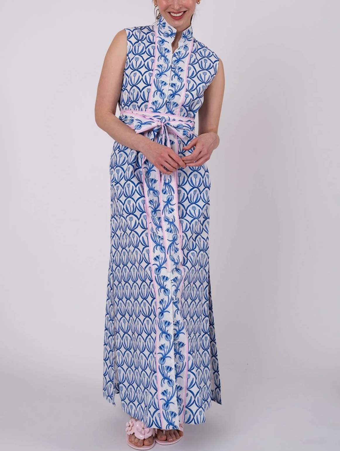 Sleeveless Printed Tie-Front Kaftan