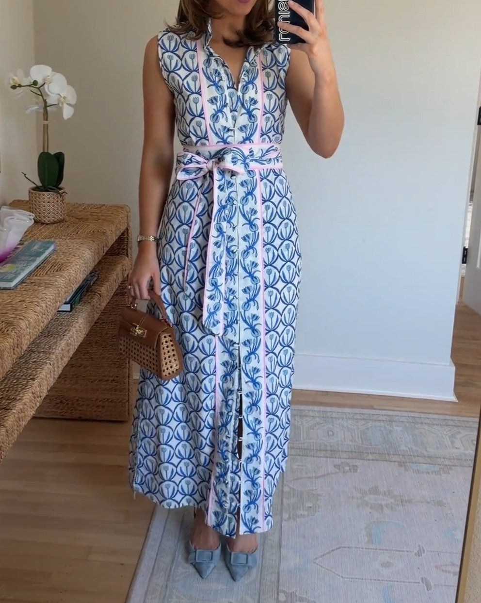 Sleeveless Printed Tie-Front Kaftan