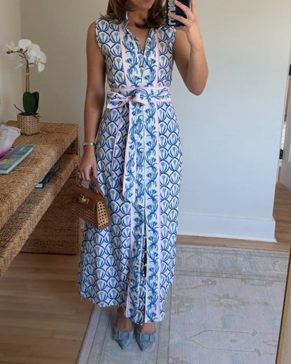 Sleeveless Printed Tie-Front Kaftan