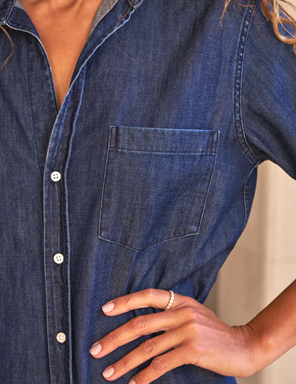 Front-button denim maxi dress