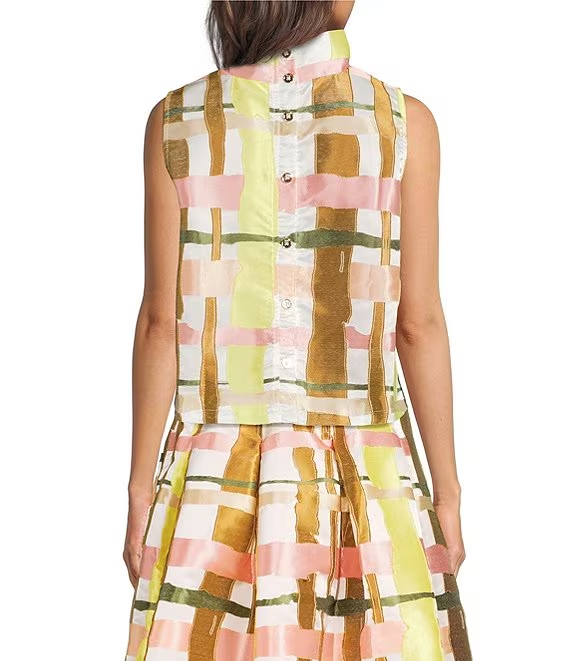 Cropped Plaid Print Sleeveless Dress Two Piece Set