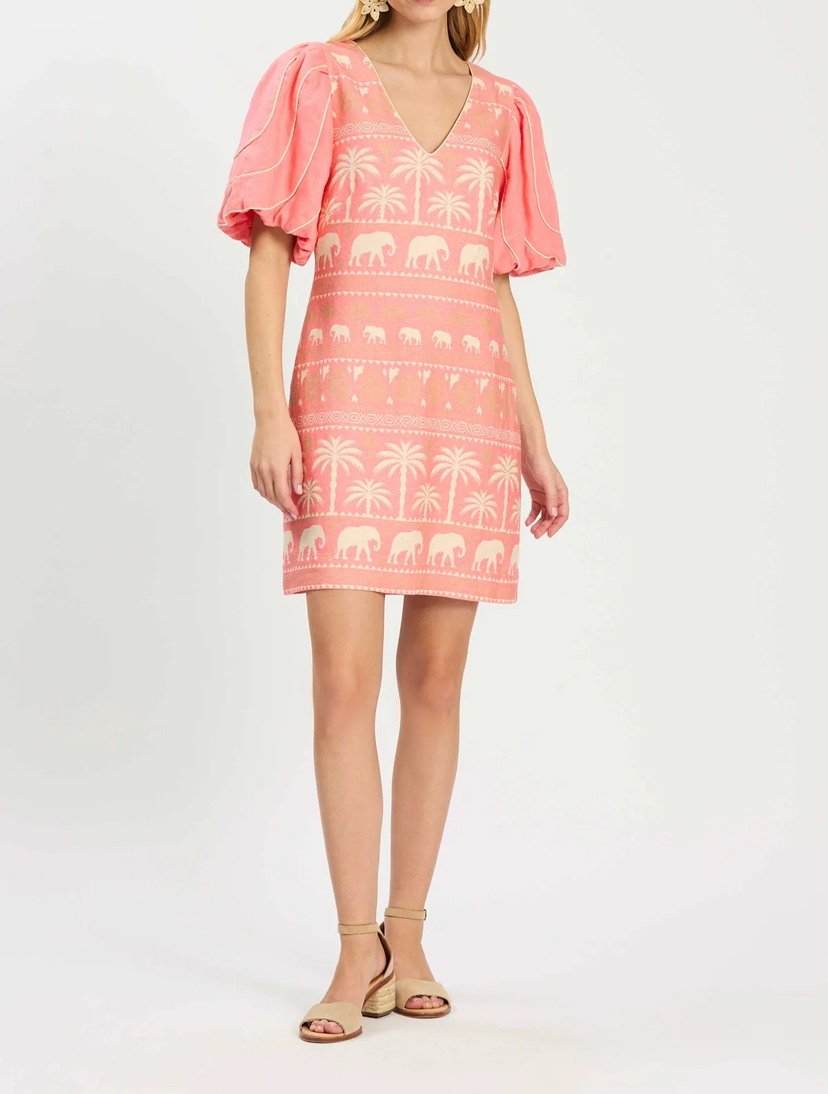 Elephant Print Puff Sleeve Dress