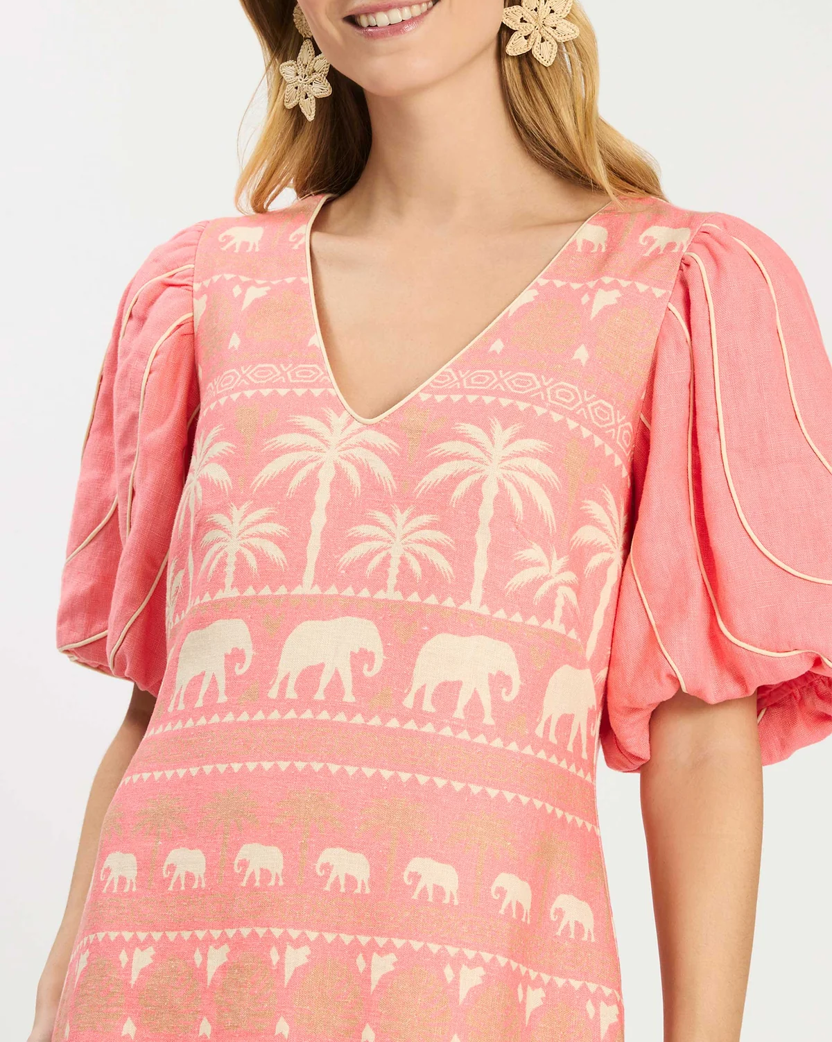 Elephant Print Puff Sleeve Dress