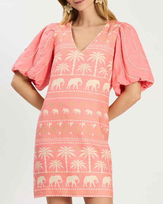 Elephant Print Puff Sleeve Dress