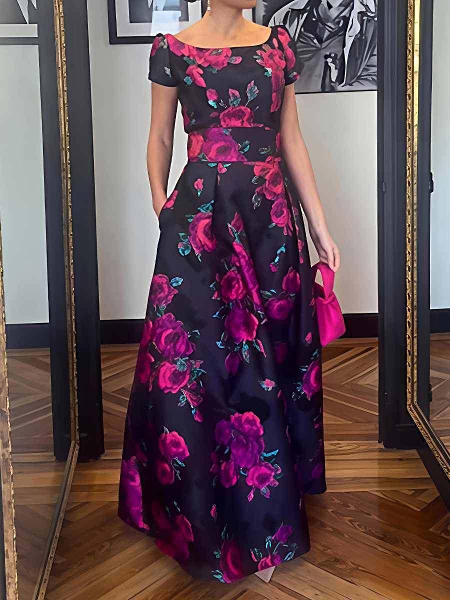 Floral Print Short-Sleeve Maxi Dress
