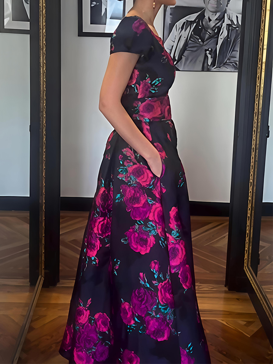 Floral Print Short-Sleeve Maxi Dress