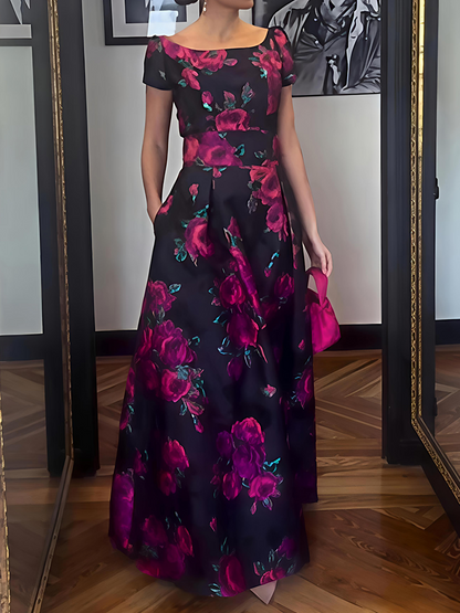 Floral Print Short-Sleeve Maxi Dress
