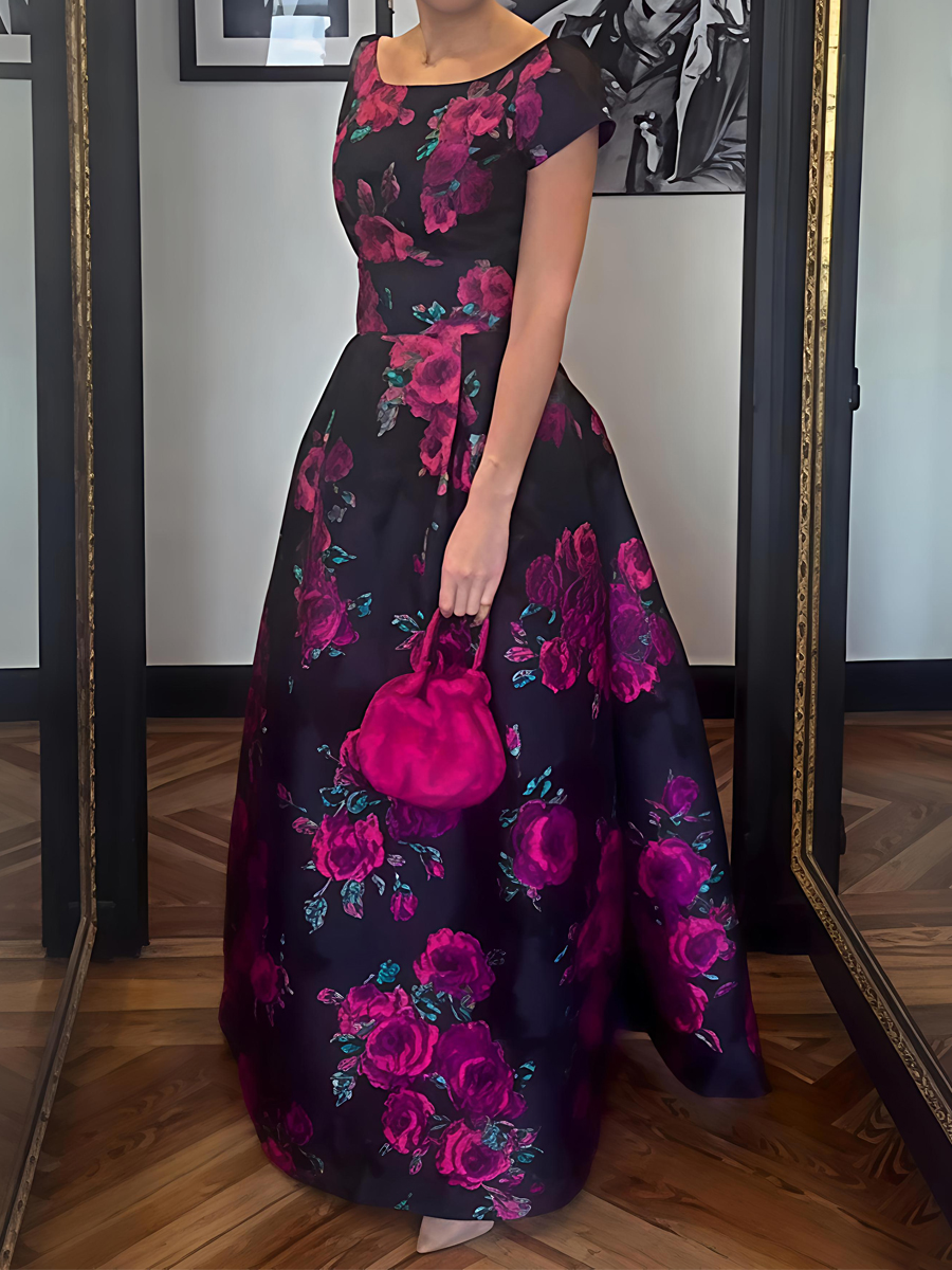 Floral Print Short-Sleeve Maxi Dress