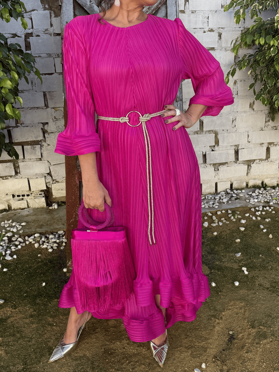 Ruffled Sleeve Pleated Dress
