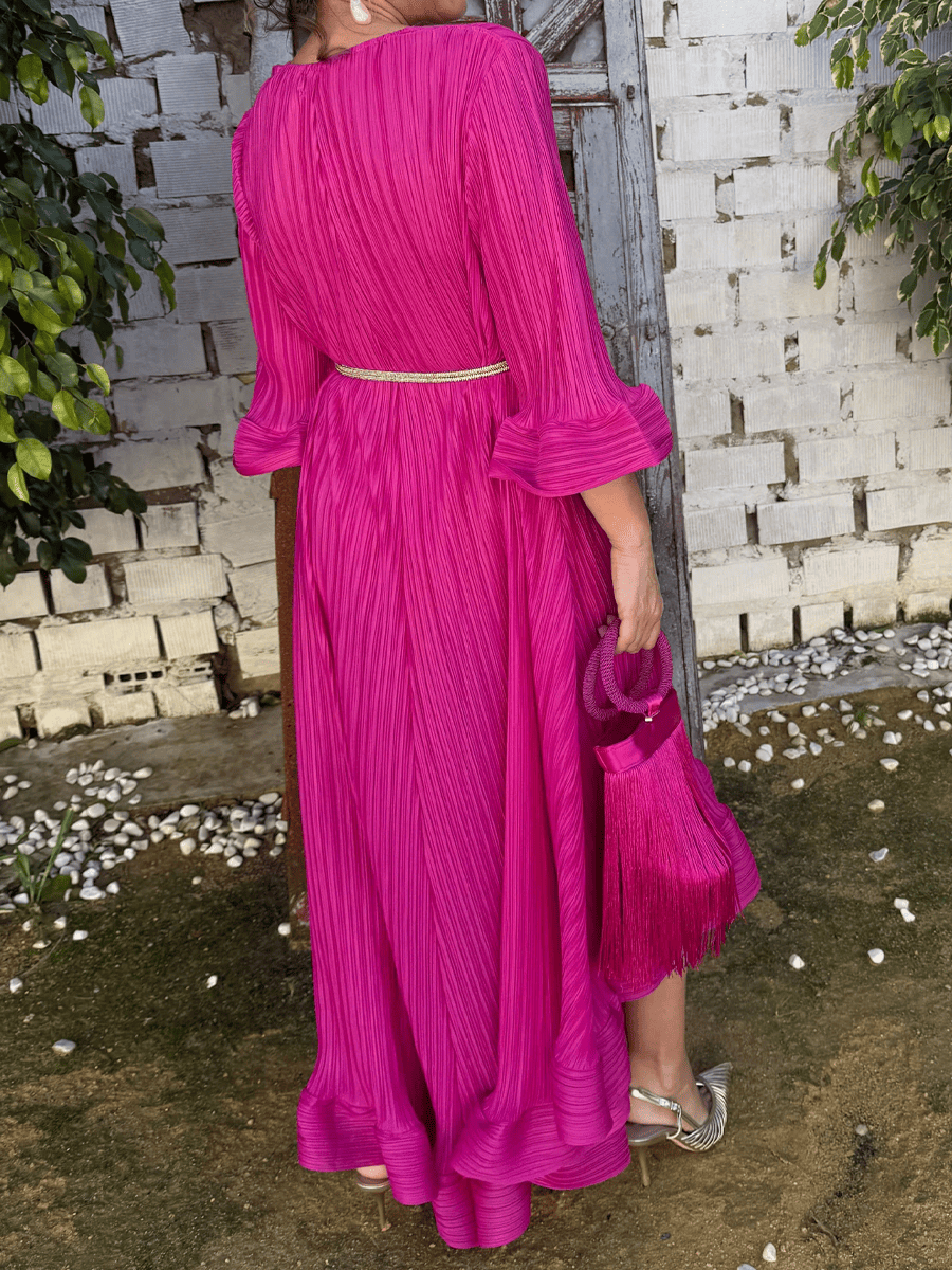 Ruffled Sleeve Pleated Dress