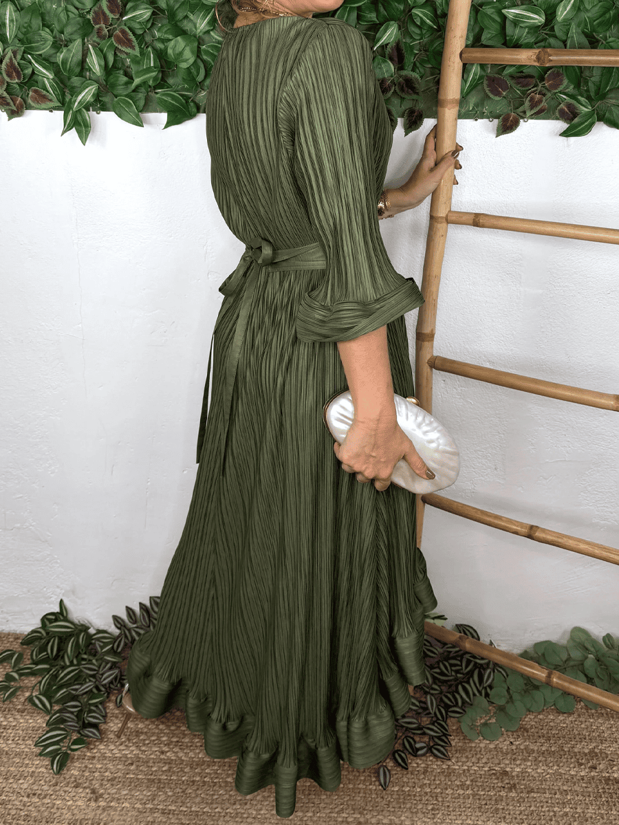 Ruffled Sleeve Pleated Dress