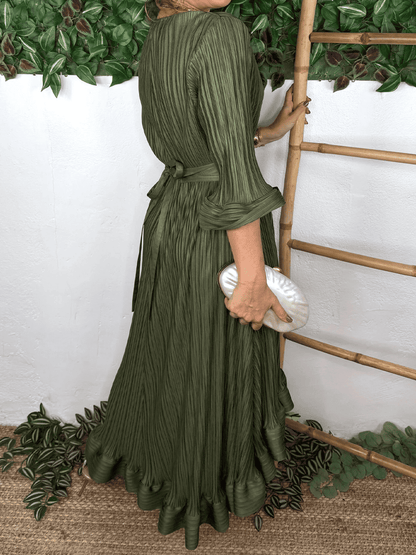 Ruffled Sleeve Pleated Dress