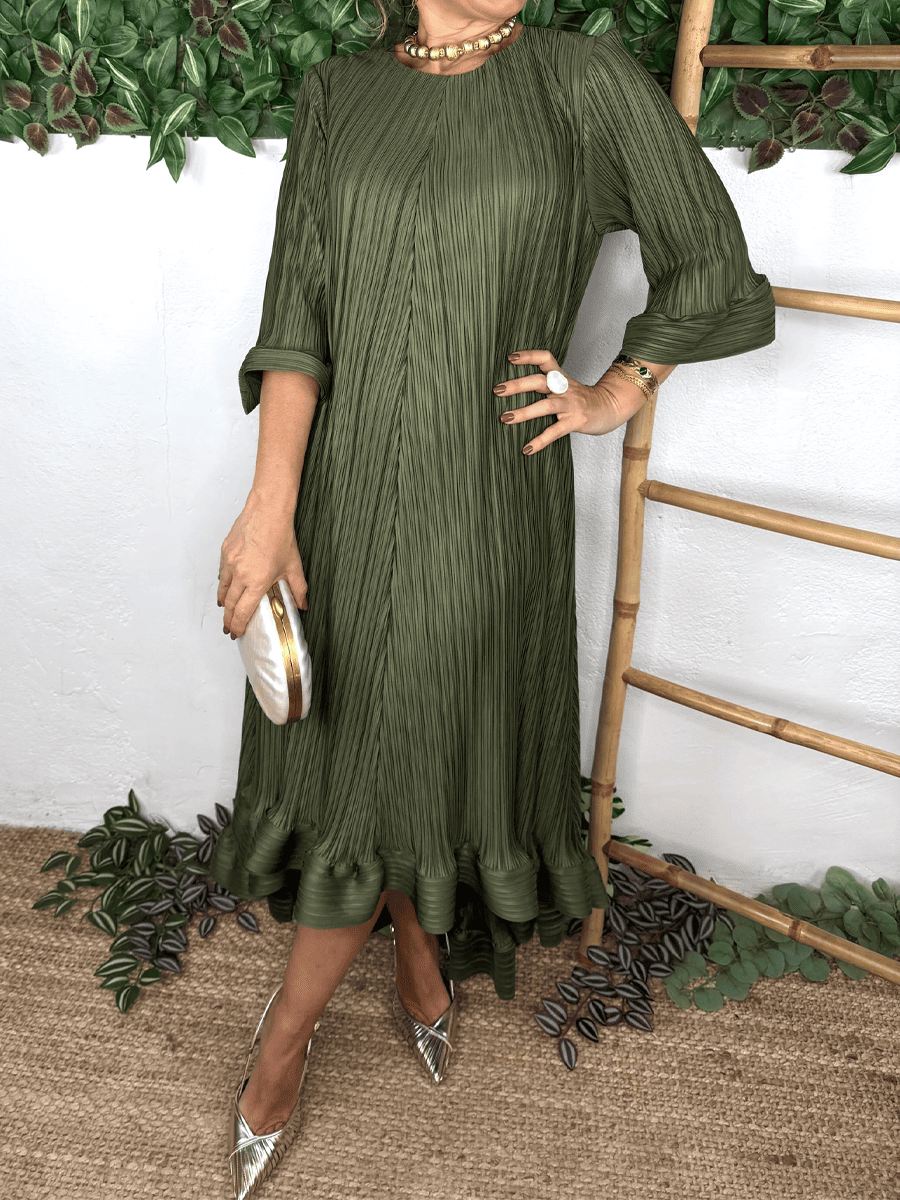 Ruffled Sleeve Pleated Dress