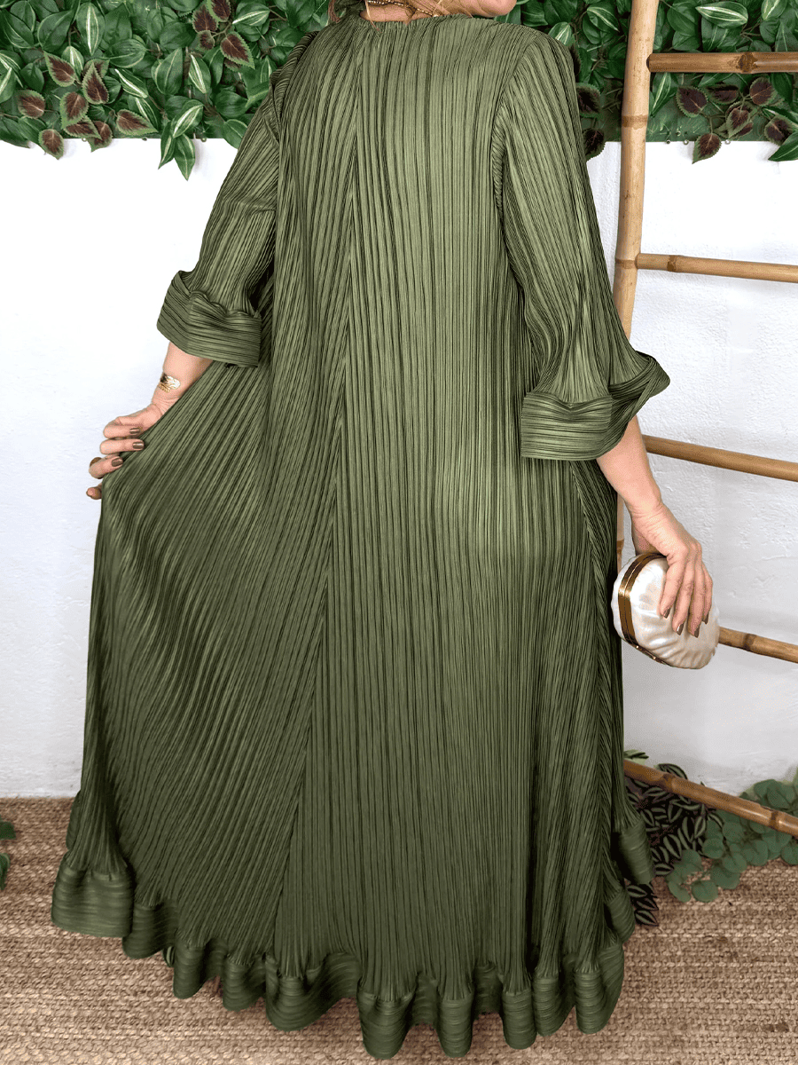 Ruffled Sleeve Pleated Dress