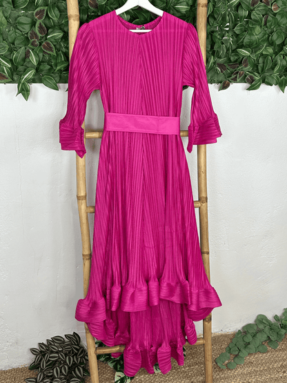 Ruffled Sleeve Pleated Dress