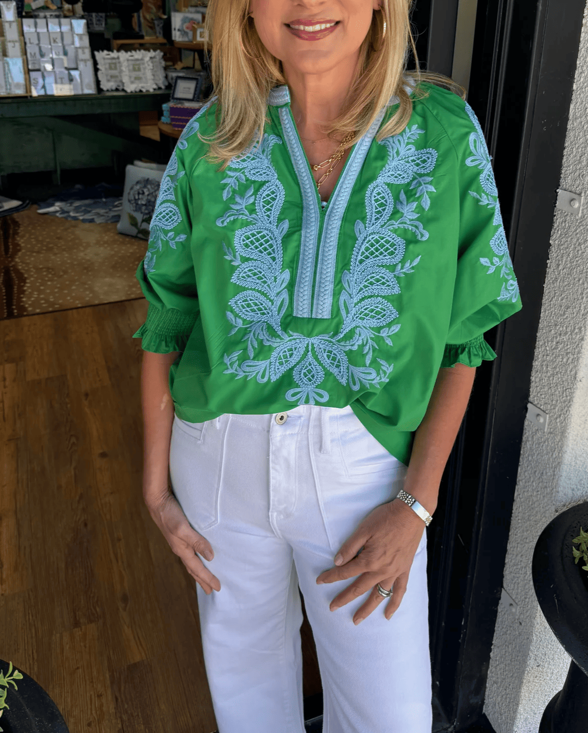 Puff-sleeve Floral Blouse