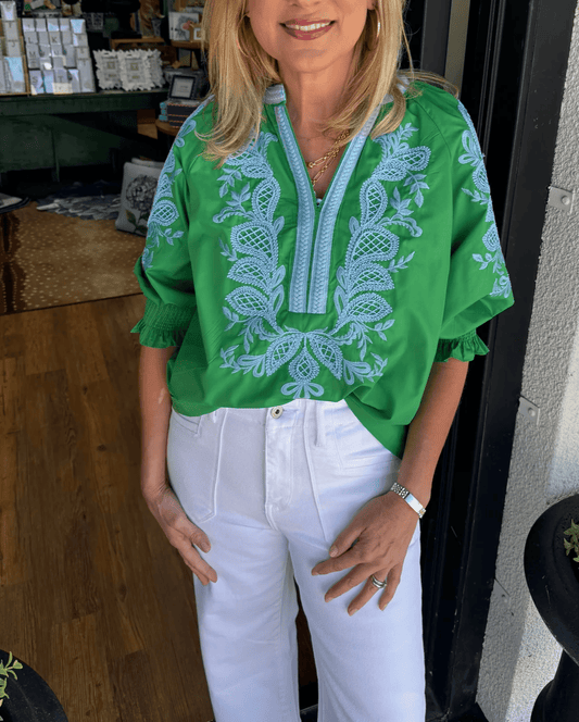 Puff-sleeve Floral Blouse